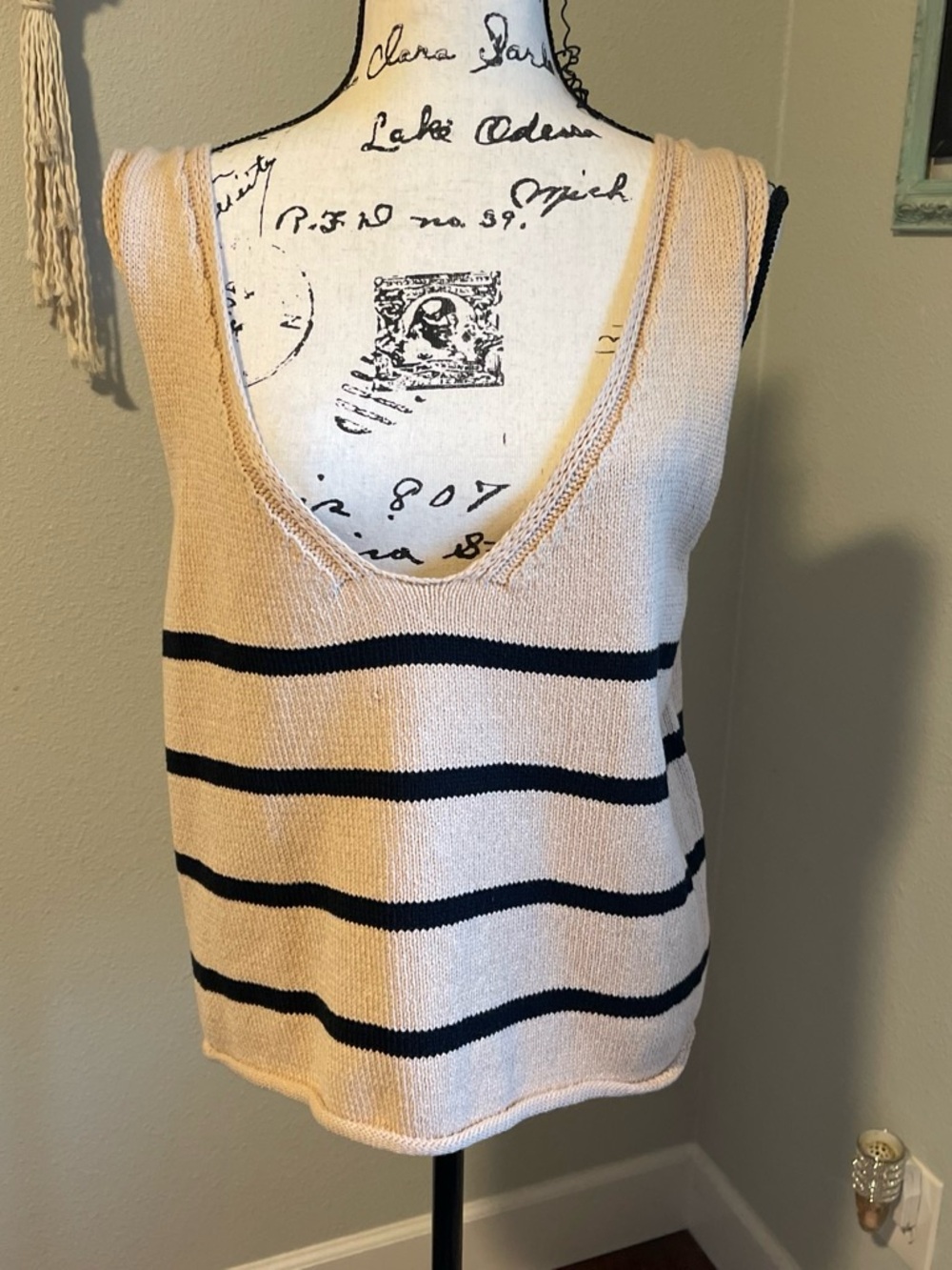 Lulu's Taupe Knit Tank Top with Black Trim